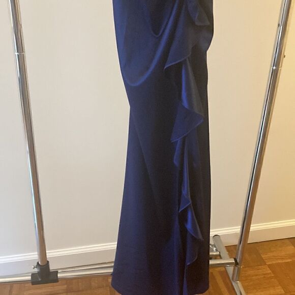Obsession Fashion Apparel NWT Royal Blue Satin Floor Length Dress Split Front. - Picture 4 of 7